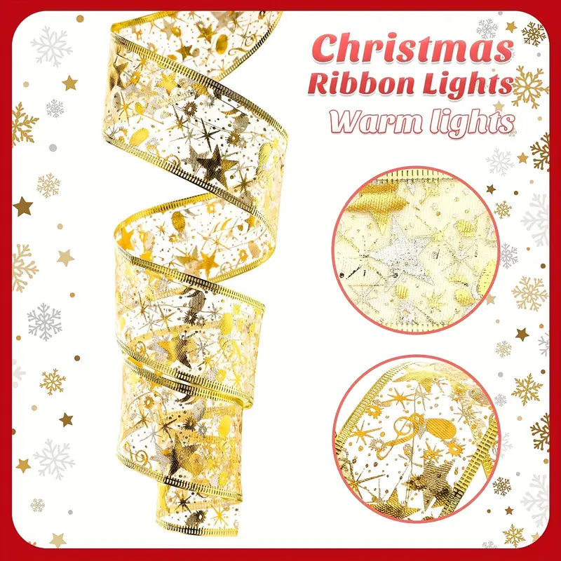 Christmas Ribbon Fairy Lights - Golden Garland