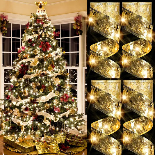 Christmas Ribbon Fairy Lights - Golden Garland