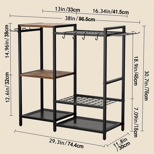 Garden Tool Rack with Wooden Shelves