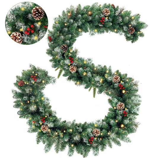 8.86ft/270cm Handmade Christmas Garland with Red Berry Branches
